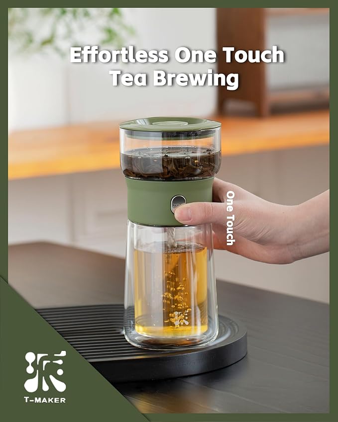ZENS Modern Glass Infuser Teapot, Smart One Touch Tea Maker for Loose Tea | Glass Magic Tea Pot, Mess free Tea Steeper with Insulated Mug, Portable Tea Infuser with Case for Tea Lovers