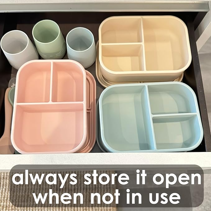 Ali+Oli Silicone Bento Box (Blue) Lunch Box for Kids, Toddlers, Preschoolers & Adults | BPA-Free and Spill-Proof | Ideal for School, and On-the-Go Meals| Perfect for Lunch, Snacks, and Meals | Daycare, Preschool, Food separation, Portion control, Snack...