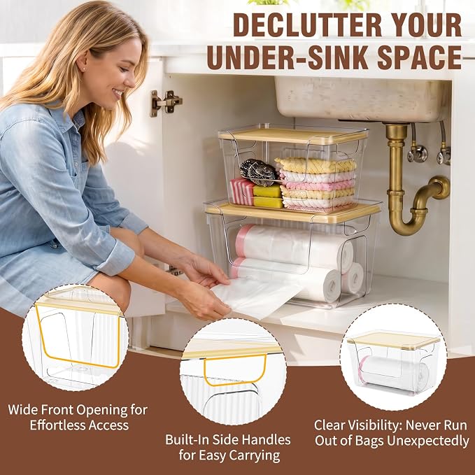 ONEDONE Pantry Organizers and Storage - 2 Set Potato and Onion Storage Bin | Stackable Trash Bag Dispenser,Clear Storage Bins for Onion Potato Fruit,Garbage Bag Dispenser,Kitchen Under Sink Organizer