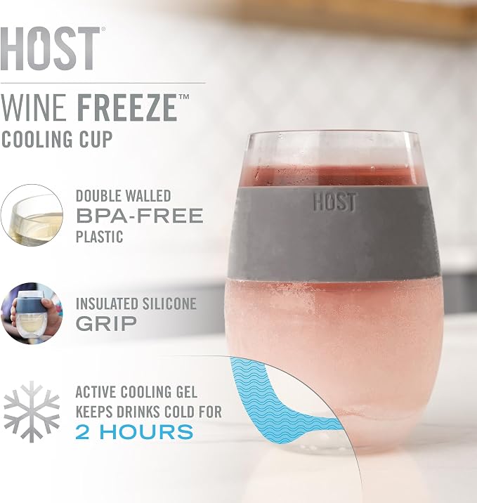 Host Plastic Stemless Wine Glasses - Double Wall Insulated FREEZE Drink Chiller Marble Wine Cup with Freezing Gel, Wine Glasses for Red and White Wine, 8.5 oz, Marble