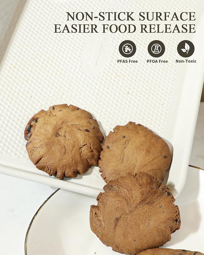 2-Pack 9x13 Quarter Sheet Pan Baking Sheet Set with Wire Rack - Nonstick 0.8mm Carbon Steel, Cookie Sheets for Baking, Non-Toxic, Dishwasher Safe, Oven Safe 450°F (External 9.5x13.6)