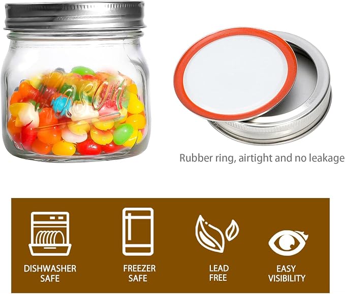 Ieavier 6PCS Wide Mouth Mason Jars 16oz with Airtight Lids and Bands | Canning Jars with Crystal Glass for Food Storage, Spice Jars, Canning, DIY Projects, Jam, Jelly, Honey, Preserving, Drinking