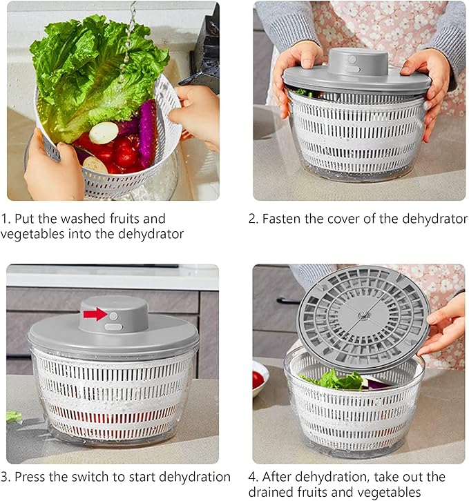 Electric Salad Spinner,Large Capacity Lettuce Spinner,4L Wireless USB | Fruit Washer Spinner,Vegetable Cleaner,Dehydrator for Fruit Vegetables,Quick Drainage Electric Mixer White
