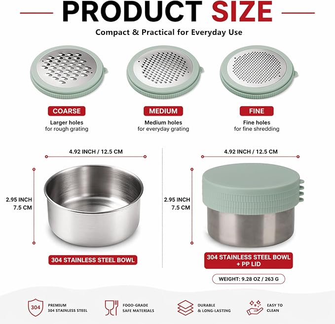 Box Cheese Grater with Container for Kitchen (Light Green) | Graters Bowl for Fine, Medium and Coarse, Handheld Lemon Zester for Parmesan, Ginger, Garlic, Nutmeg, Chocolate