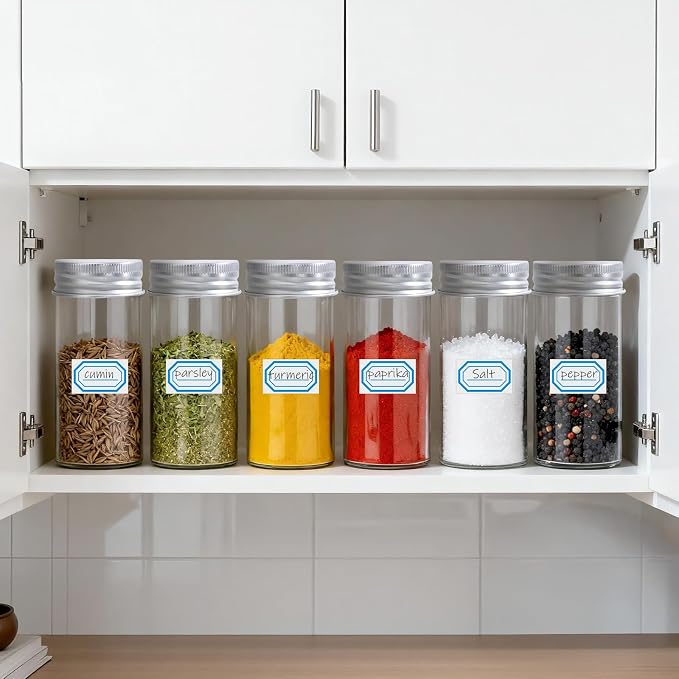 Segarty 4oz Spices Containers with Silver Aluminum Lid, 3PCS 120ml Round Spice Jars, Glass Seasoning Organizers Sugar Salt Storage for Cabinet, Empty Cereal and Pepper Bottles with 7 Stickers, 1 Brush