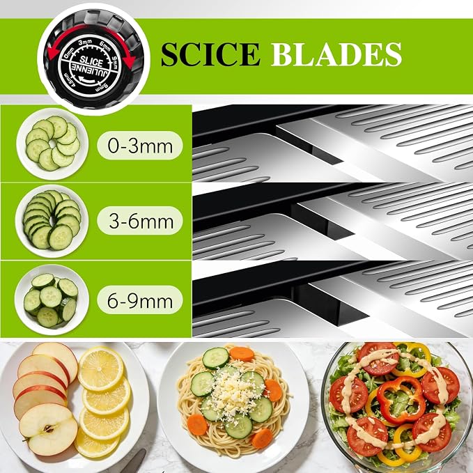 Mandoline Slicer, Adjustable Stainless Steel Vegetable Slicer for Kitchen | Mandoline Food Slicer for Vegetable, Onion, Potato, Fruit French Fry, Send Cut Proof Gloves & Cleaning Brush, Dishwasher Safe