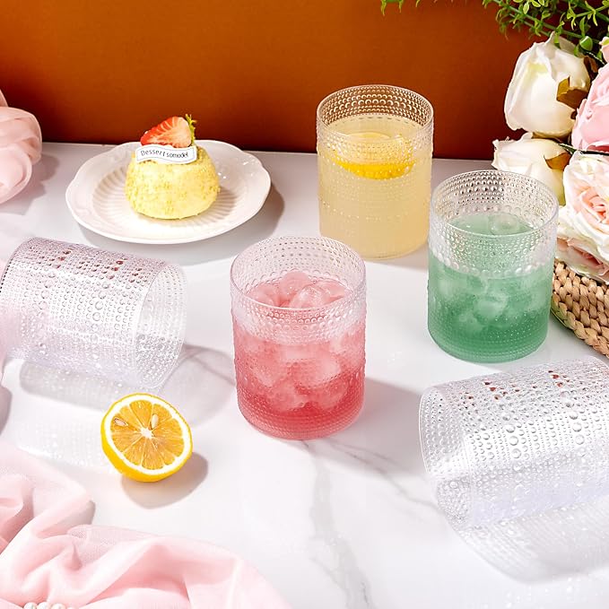 18PCS Plastic Hobnail Drinking Glasses - 14 Oz Clear Vintage Glasses Drinkware - Disposable Beaded Cups for Beer, Whiskey, Juice, Cocktail, Wine, Party (Pack of 2)