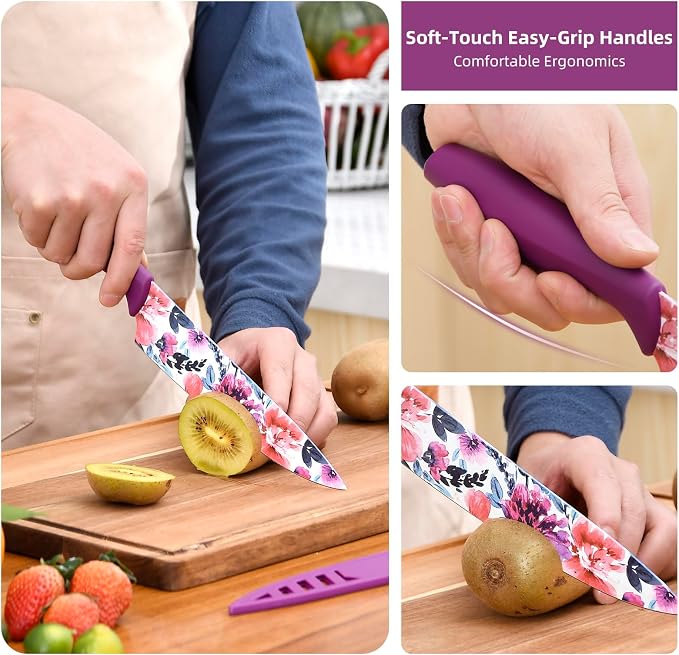 UPTRUST Knife Set, 12-piece Kitchen Knife Set Nonstick Coated | Professional Kitchen Cutlery Set for Chef, Cooking, Camping, Outdoor, Gift for Mom