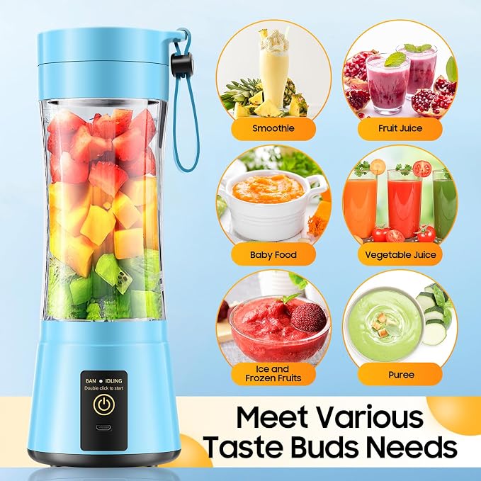Portable Blender Personal Size Blender Make Smoothies, 12oz Mini Travel Cup | BPA-Free Small Blender with High Blending Speed, 6 Steel Blades, Easy Clean, Freshly Squeezed in Sports/Office/Gym