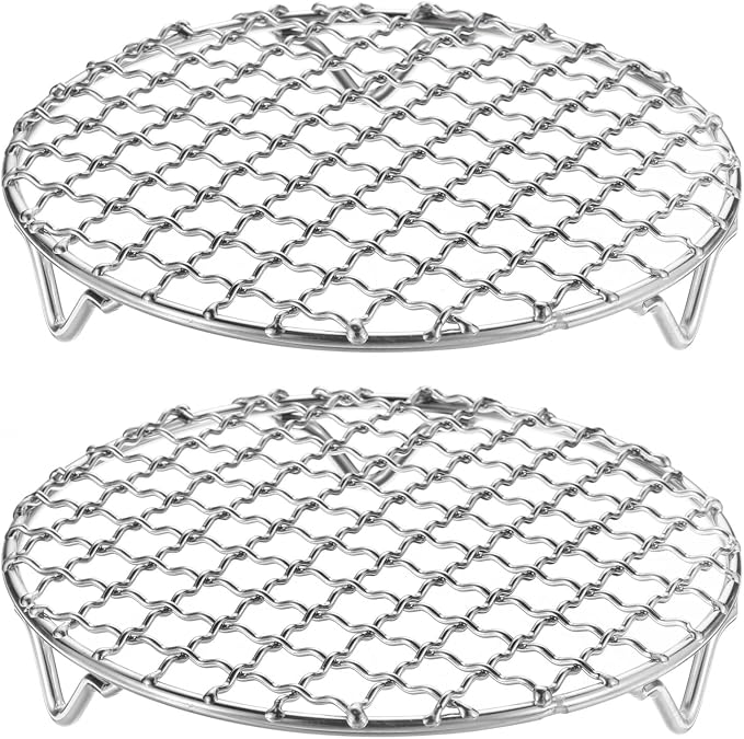 HARFINGTON 2pcs Round Cooking Rack 5.9-inch 201 Stainless Steel Cross Wire Barbecue Grill Net with 20mm Legs for Cooking Baking Steaming BBQ