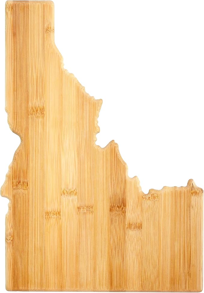 Totally Bamboo Idaho State Shaped Bamboo Serving and Cutting Board | State charcuterie board with natural bamboo grain. Knife-friendly surface for food prep. Hang tie for wall display.