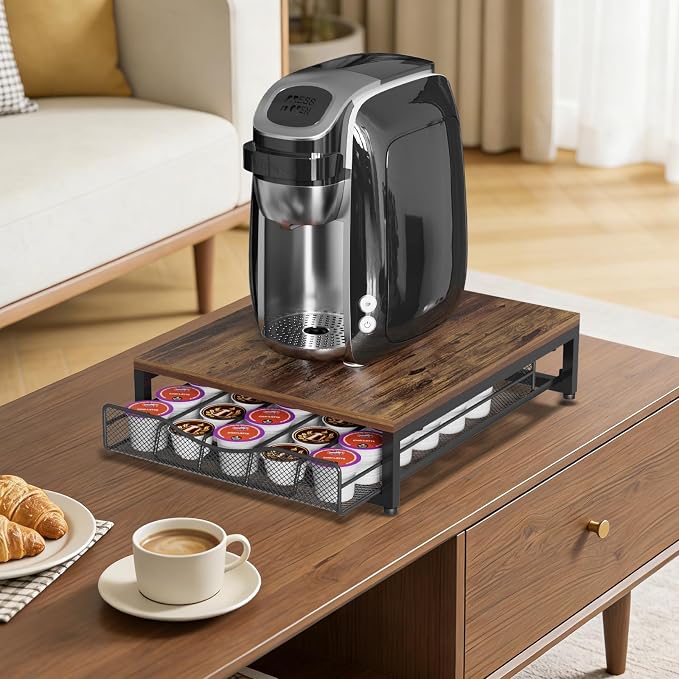 VyGrow Coffee Pod Holder For Counter, Wooden K Cup Holder with Single Layer Sliding Drawer, Large Capacity Coffee Pod Storage for Coffee Station, Home, Office, Kitchen