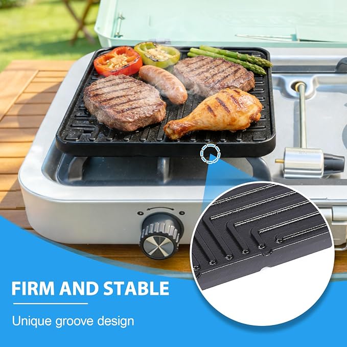 Ceramic Nonstick Reversible Griddle for Coleman Cascade & Triton | 8.5 x 8.5 Ceramic Griddle, Stores Inside the Stove Body, No-Wobble Stable Design, For 2-Burner Camp Stoves, 1 Pack