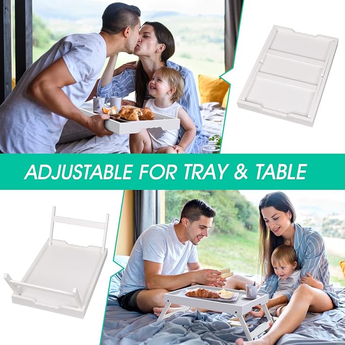 Artmeer FSC 100% Bamboo Bed Tray with Folding Legs, X-Large, White | X-large FSC 100% bamboo bed tray with folding legs, handles and extra legroom for meals, laptops and reading.