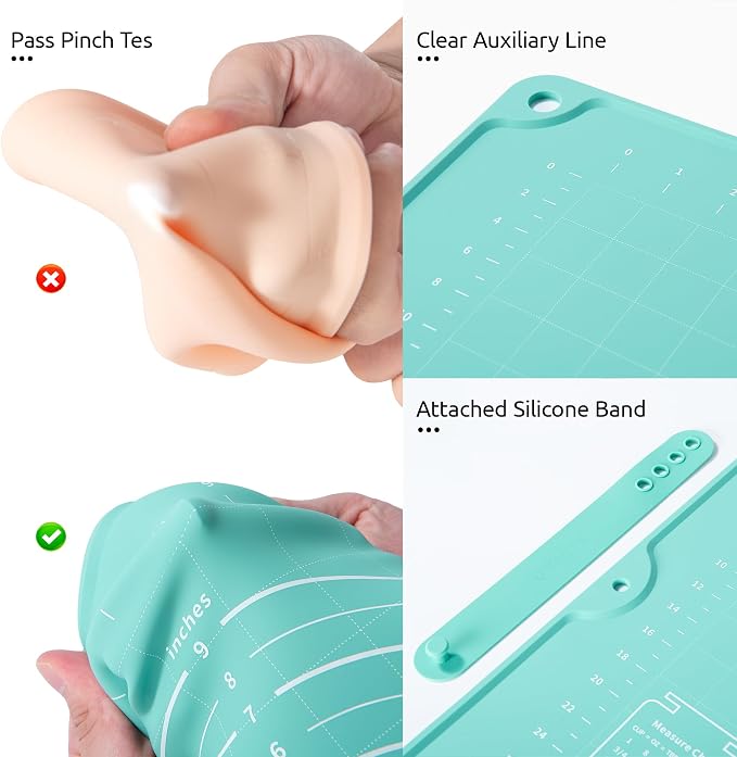 U-Taste Silicone Pastry Mat, Dough Rolling Baking Sheet, 16"x20", Aqua Sky | Food-Grade Liquid Silicone, Non-Stick Non-Slip, Baking Supplies for Pizza Cookie Pie Crust, Clear Measurement & Raised Edges