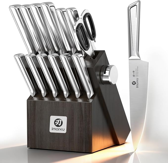 imarku 14 PCS Knife Set with Block, High-Carbon Steel, Built-in Sharpener | Japanese Kitchen Knife Set,Stainless Steel,Dishwasher Safe,Sharp Kitchen Knives,Non-Slip Handles,Home Essentials for Gifts