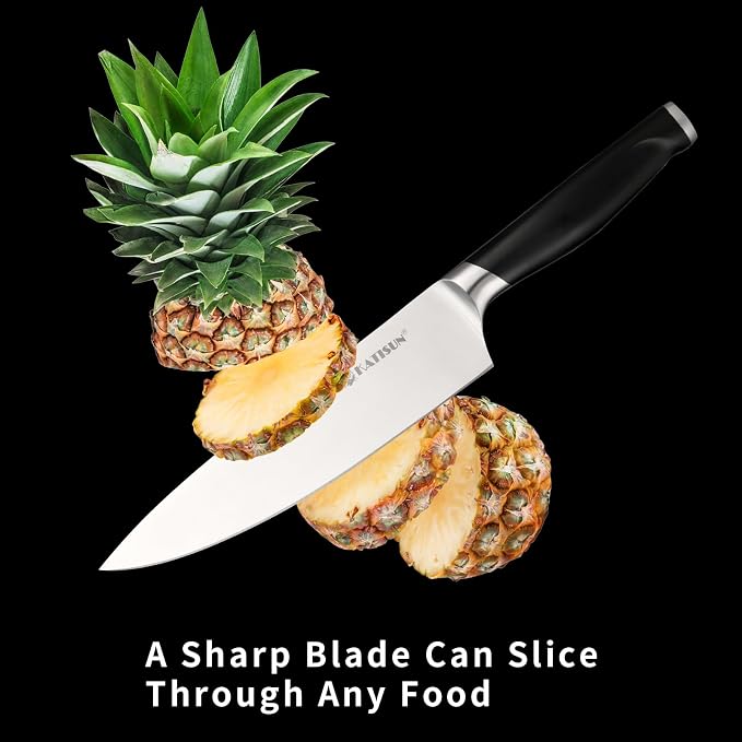 15-Piece ABS Handle Knife Set with Natural Block | ABS Ergonomic Handles For Kitchen Chef Blades & Serrated Steak Knives. Includes Built-In Sharpener Rod & Shears