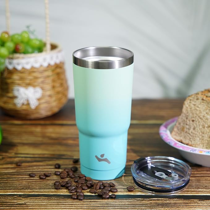 Konokyo 20 oz Tumbler with Handle and Straw, Insulated Travel Mug | Turquoise; BPA-free, leak-proof tumbler with 2 lids, 2 straws, cup holder fit for coffee, office, travel & daily use