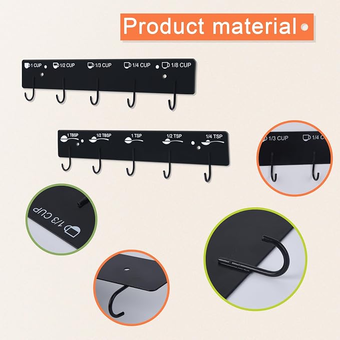 Premium Measuring Cups and Spoons Hanging Rack with stick | Measuring Cup Organizer Rack Suitable for Kitchen Hanging Including Screw and Adhesive Mounting (Stickers+Measuring)