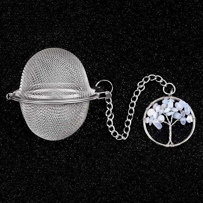 5 Pcs Stainless Steel Tea Ball Infusers with Tree of Life Crystal Charms, Fine Mesh Tea Strainers with Extension Chain & Hook for Loose Leaf Tea, Spices, Seasonings