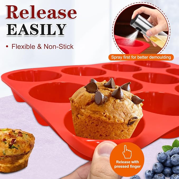 Walfos Silicone Muffin Pan - 12 Cups Regular Silicone Cupcake Pan, Non-stick Great for Making Muffin Cakes, Tart, Bread - BPA Free and Dishwasher Safe