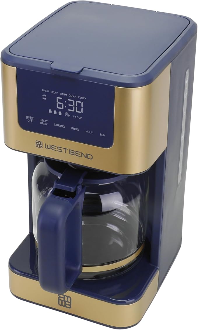 West Bend Timeless 12-Cup Programmable Coffee Maker with Brew Strength Selector for Hot and Iced Coffee, Includes 1-4 Cup Brew Option and Permanent Filter
