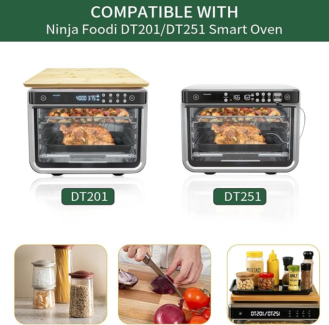 Bamboo Cutting Board Compatible with Ninja DT201/DT251 Foodi and Emeril Lagasse 26QT Air Fryer, 16.3"x13.1" Features Heat-Resistant Non-Skid Feet to Create Storage Space and Protect Countertops