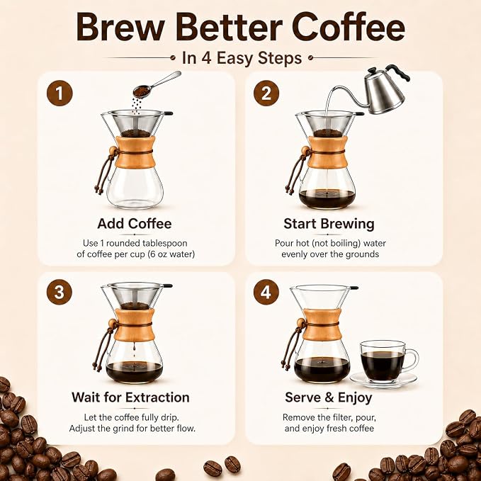 27oz Borosilicate Glass Pour Over Coffee Maker Non Toxic Plastic Free Coffee Maker Home Drip Coffee Maker Coffee Dripper Brewer with Reusable Stainless Steel Filter And Cork Grip