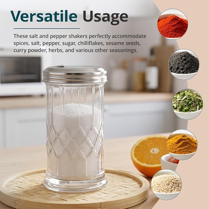 12oz Glass Sugar Jar, Glass Jar with Stainless Steel Lid | Sugar Container Sugar Dispenser with Pour Spout, Salt, Pepper, Parmesan, Cinnamon, & Spices,，for Coffee Bar or Counter