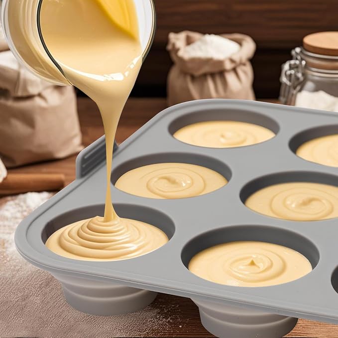 Silicone Muffin Pan Set of 2, 9-Cup Collapsible Cupcake Tray | Easy Pop-Out Release, Foldable & Space-Saving, 7.87 x 7.87 in, Non-Stick Cups, Oven & Air Fryer Safe