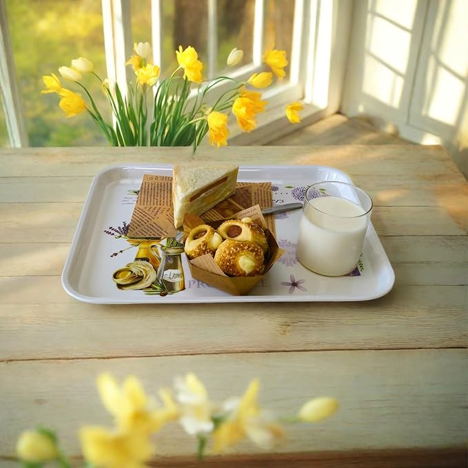 Large Floral Melamine Serving Trays 2 Pack Rectangle Food Platter | Stackable, Reusable, Raised Edge, Rectangular, Easy Clean,For Gift, Party, Decor, Home, Restaurant Use,Household Dining
