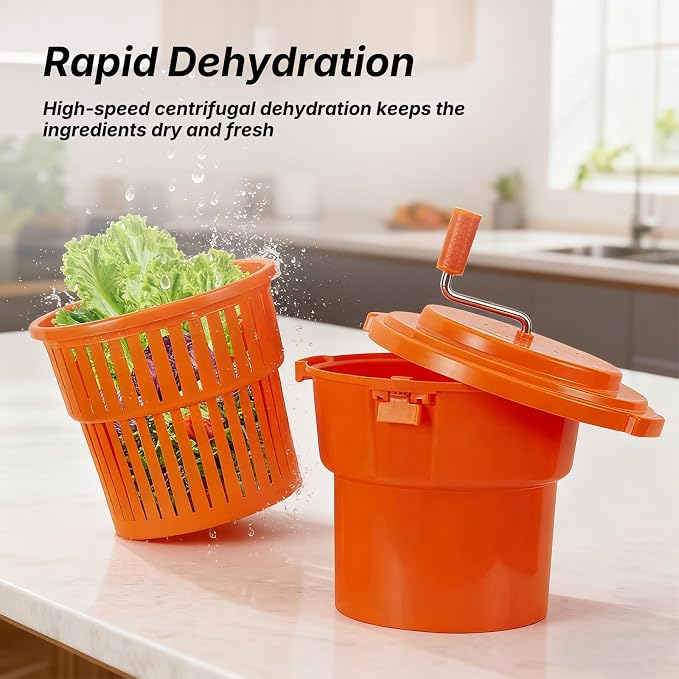 Hakka 2.5 Gallon Salad Spinner,Commercial Restaurant Manual Lettuce Dryer for Vegetable Fruit Dryer Mixer(Orange)
