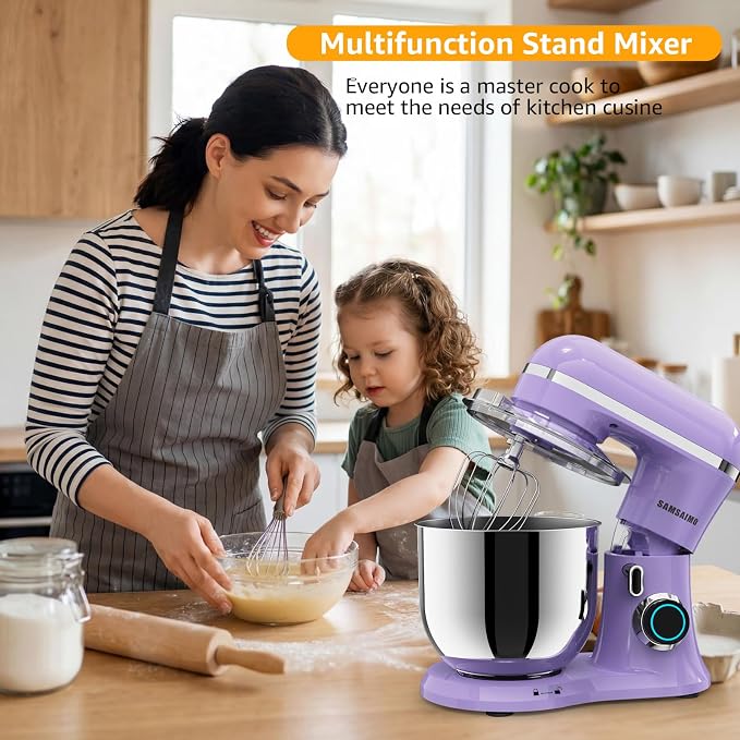 Stand Mixer, 6.5QT Tilt-Head Electric Kitchen Mixer, 10-Speed Household food mixer with 309 Stainless Steel Bowl, Dough Hook, Whisk & Beater, Splash Guard, Ideal for Baking Bread, Cake & Whipping