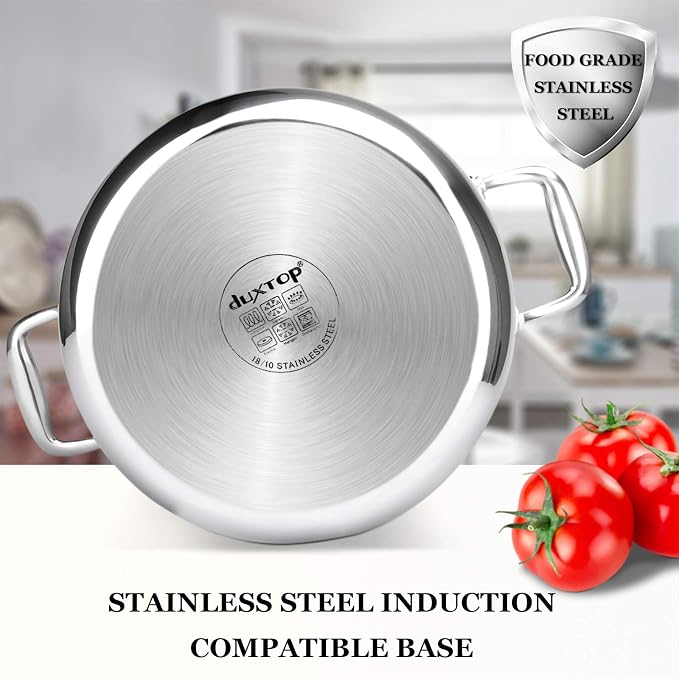 Duxtop Whole-Clad Tri-Ply Stainless Steel Stockpot with Lid, 6.5 Quart, Kitchen Induction Cookware | Whole Clad Cooking Pot for Soup and Stews, Large Capacity for Family Meal Preparation