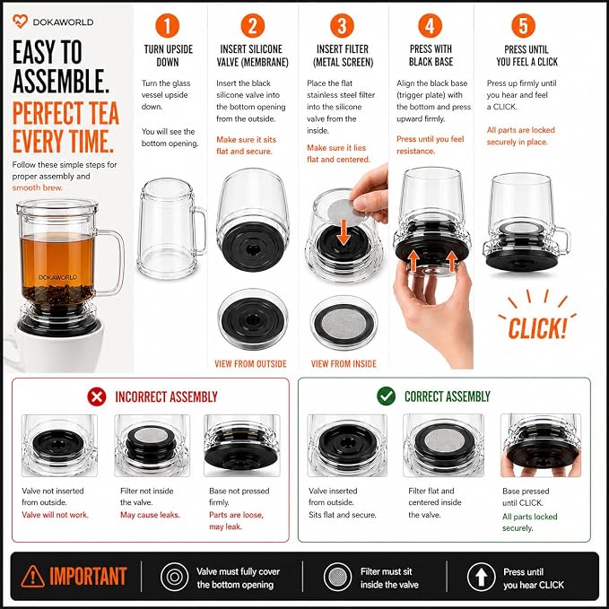 Glass Tea Infuser – Loose Leaf Brewer Cup with Lid – Premium Glass Steeper for Loose Leaf with Coaster | Easy Brew & Clean, BPA-Free, Innovation Smart Tea Maker for Daily Brewing | 17oz