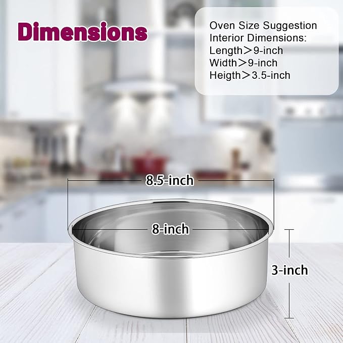 P&P CHEF 8 Inch Cake Pans Set, 4Pcs Stainless Steel Round Baking Pan | Round Layer Cake Tins for Birthday Wedding, Non Toxic & Heavy Duty, 3 Inch Deep Side & Mirror Finish, Oven & Dishwasher Safe