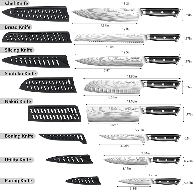 Chef Knife Set with Roll Bag, Sharp Professional Chef Knives Set | High Carbon Stainless Steel 18PCS Kitchen Knife Set with Sharpener, Ergonomic Handle, Kitchen & Home Cooking, Dishwasher Safe