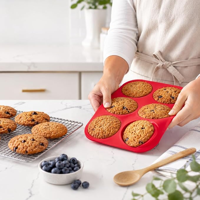 Mrs. Anderson's Baking 6-Cup Muffin Top Pan, Non-Stick European-Grade Silicone