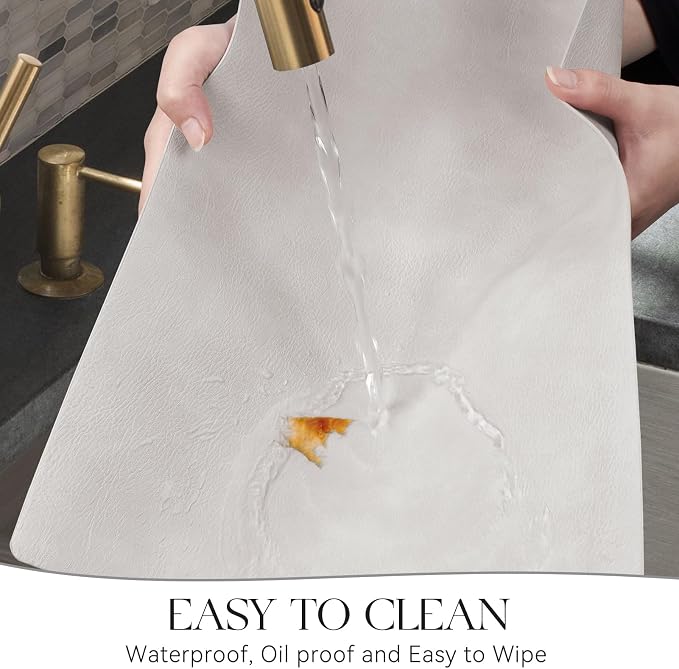 MOSAYT Vinyl Placemats Set of 6-12 X 17 Inch - Faux Leather 100% Waterproof Oil-Proof Wipeable PU Place Mats, Heat Resistant Reversible Table Mats for Kitchen, Dining, Outdoor, Light Grey