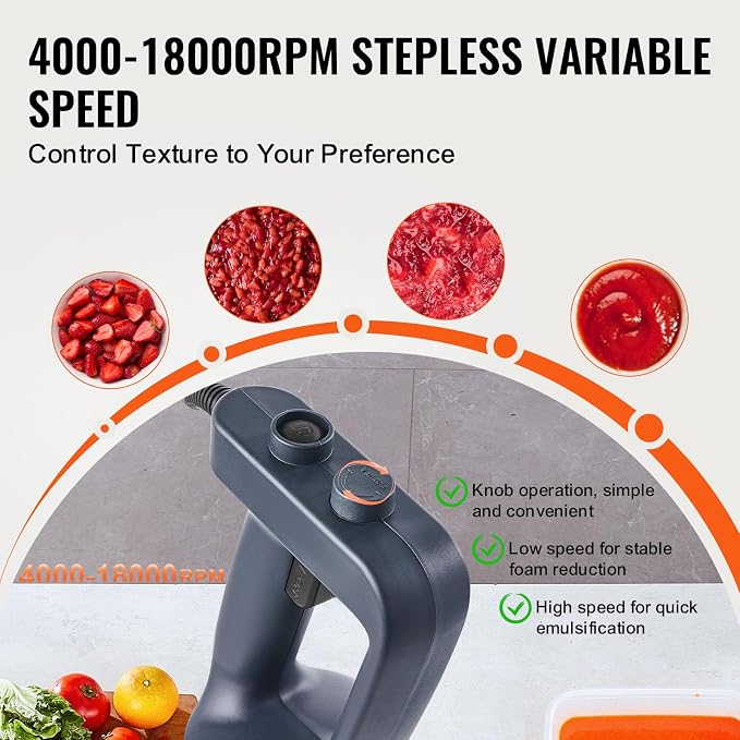 VEVOR Commercial Immersion Blender, 500W Heavy Duty Hand Mixer, 16 inch Stepless Variable Speed Mixer with Stainless Steel Blade, Multi-Purpose Portable Mixer for Soup, Sauces, Mashed Potatoes, Cream
