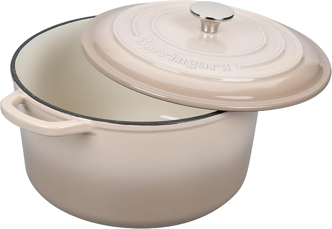 Enameled Cast Iron Dutch Oven Pot with Lid, for Sourdough Bread Baking, Round Dutch Ovens, 6 Quart, Latte