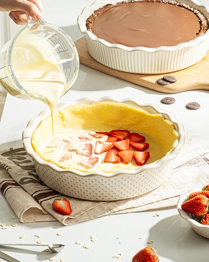 getstar Ceramic Deep Pie Pan Set of 2, 9 inch Pie Dish for Baking, Non-Stick, Oven & Dishwasher Safe, Farmhouse Decor Quiche Baking Dish, Pie Plate, Deep Dish Pie Pan