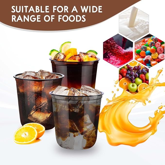 KesaPlan 50Pcs 12oz Black Plastic Party Cups, Disposable Wine Cocktail Cups | Cute Crystal Wine Stemless Glasses, Round Bottom PET Cold Drink Cups for Halloween Graduation Wedding Birthday Meeting Party
