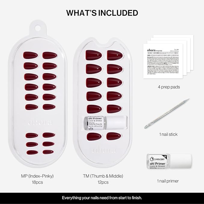 ohora Gel Press On Nails | Red, Solid, Short Oval | Allure Burgundy | Salon-Quality, 100% Real Gel, No UV Lamp, No Glue, Non-Toxic | 15 Sizes, 30 Tips | Long Lasting, press on short