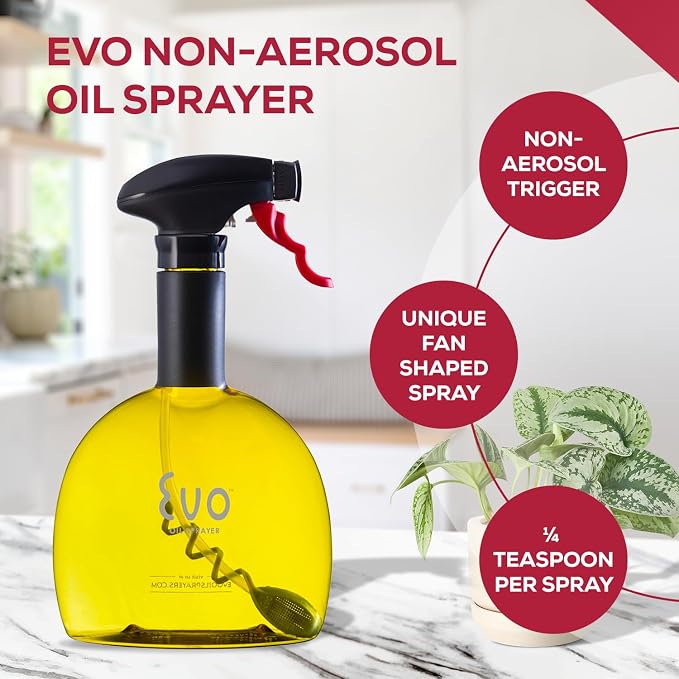 Evo Original Oil Sprayer, Non-Aerosol for Olive Oil, Cooking Oils, and Vinegars, Yellow, 24-Ounce Capacity