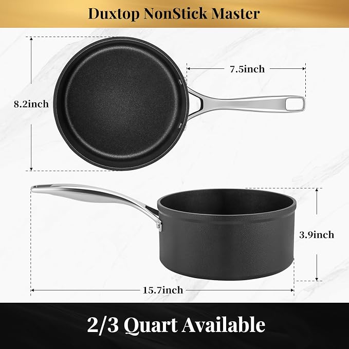 Duxtop Nonstick Saucepans Hard Anodized 3 Quart Sauce Pan with Lid | Aluminum Cooking Pot, PFAS-Free, Oven Safe to 500°F