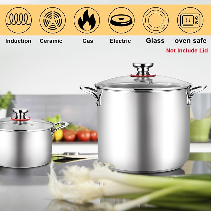 TeamFar 12 Quart Stock Pot, 18/10 Stainless Steel Large Cooking Soup Pot | Pasta Pot with Lid for Simmering/Stewing, for Induction/Gas/Ceramic, Healthy & Heavy-Duty, Riveted Handles & Dishwasher Safe