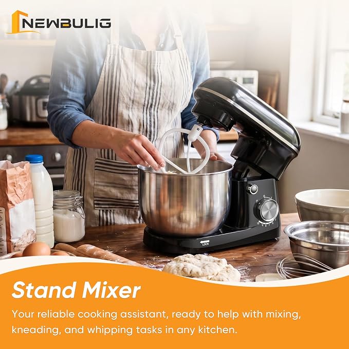 NEWBULIG Stand Mixer 6.3QT, Kitchen Electric Mixers Alternative | 10-Speed Dough Hook, Whisk, Beater & Splash Lid, Multi-Cover for Baking, Cakes and Home Cooking Needs