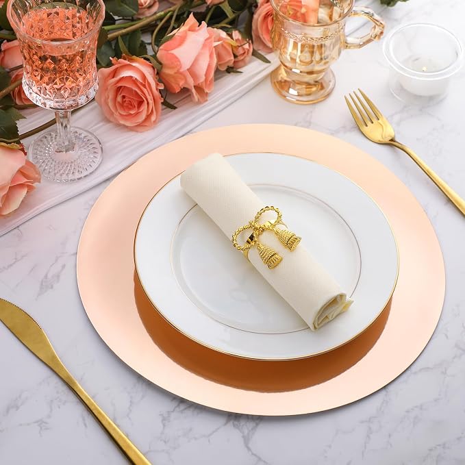 Tioncy 50 Pcs Rose Gold Round Paper Placemats Disposable Table Mats | Elegant Table Mats for Wedding Birthday Banquet, Decorative Paper Design, Festive Dining Decoration, Easy Cleanup Tabletop