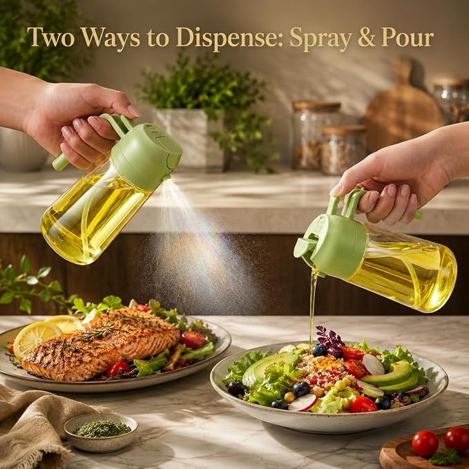 Oil Sprayer for Cooking, 16oz/470ml 2-in-1 Glass Olive Oil Dispenser
